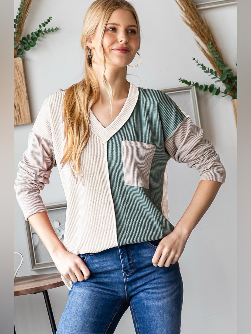 Heimish Color Block Exposed Seam Ribbed T-Shirt